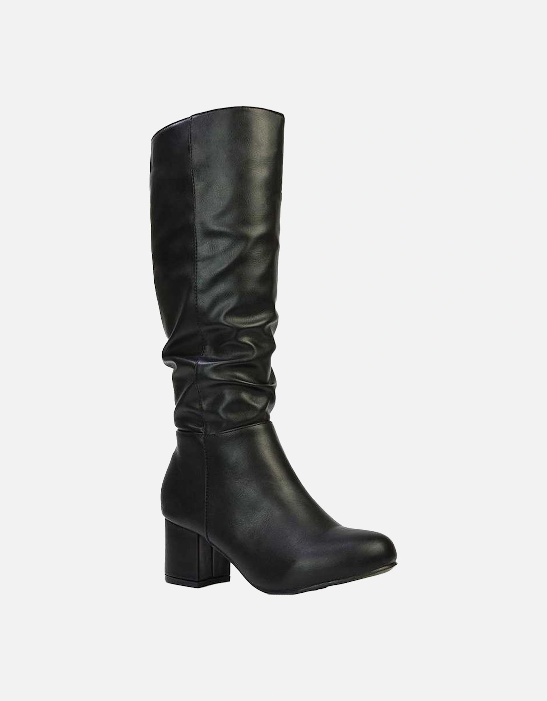 Womens/Ladies Jackie Ruched Mid Block Heel Knee-High Boots, 6 of 5