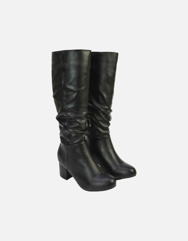 Womens/Ladies Jackie Ruched Mid Block Heel Knee-High Boots