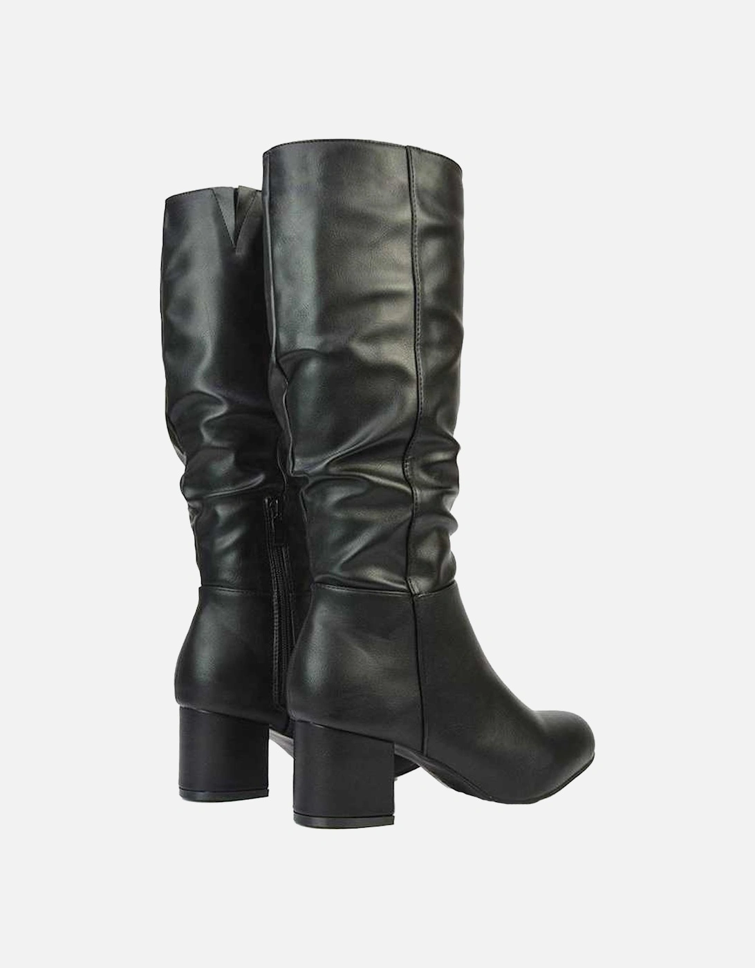 Womens/Ladies Jackie Ruched Mid Block Heel Knee-High Boots