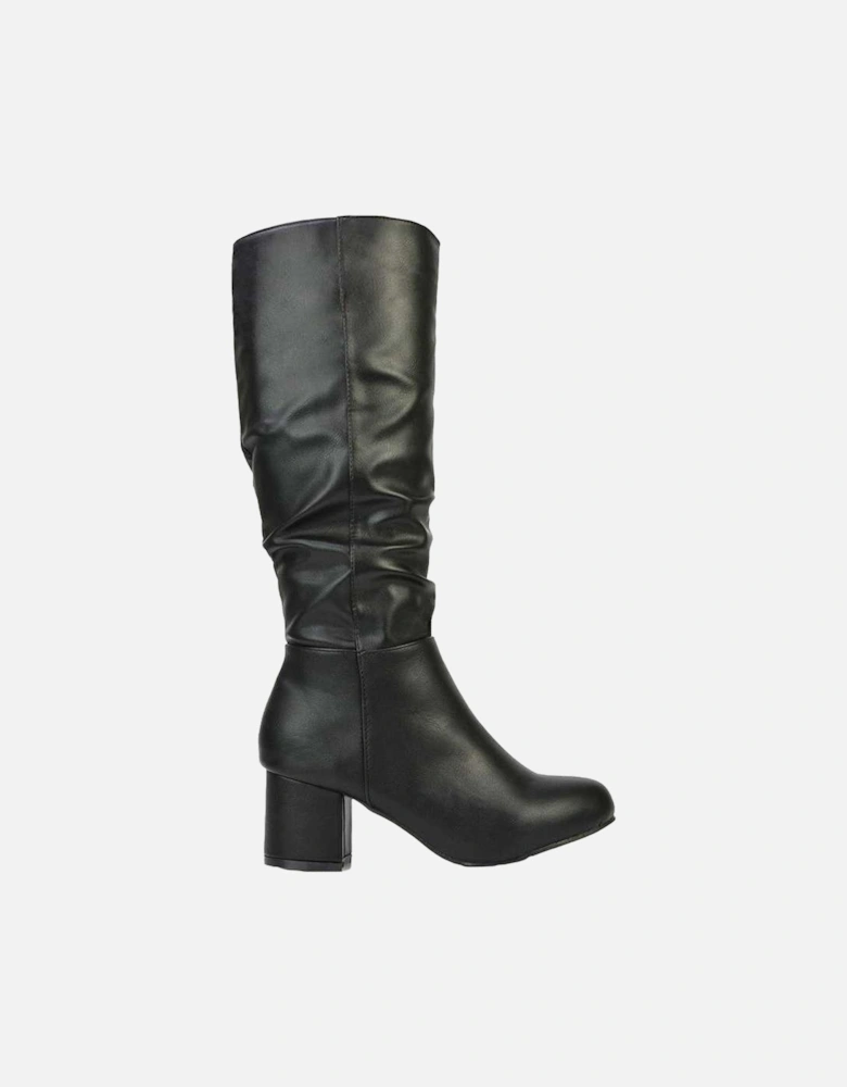 Womens/Ladies Jackie Ruched Mid Block Heel Knee-High Boots