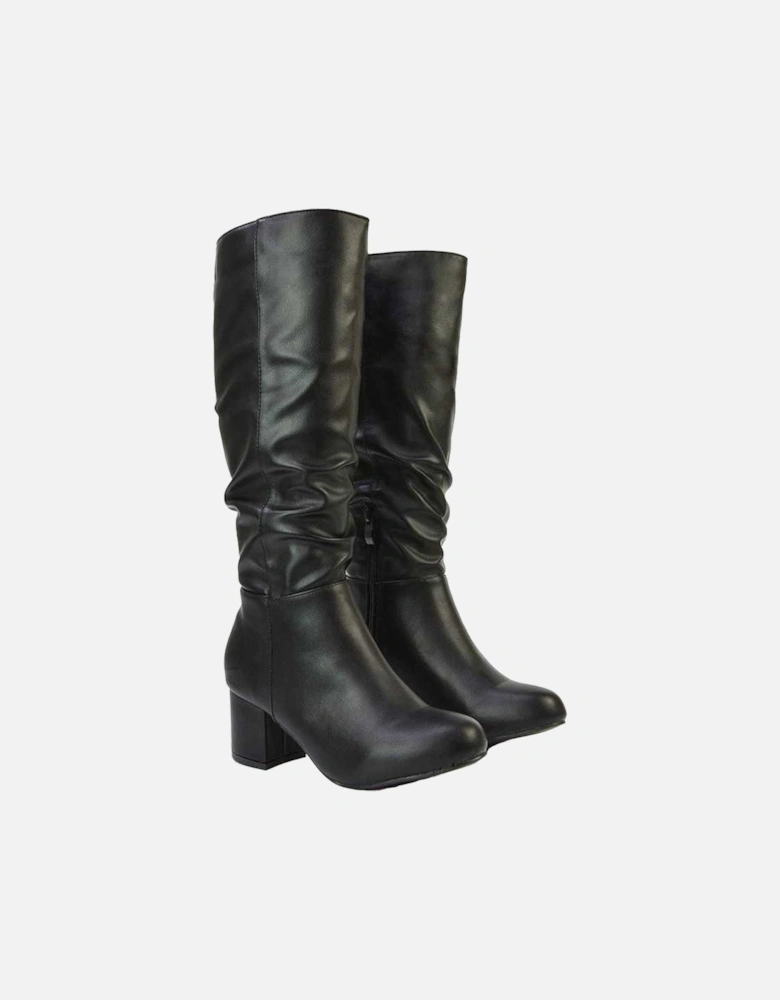 Womens/Ladies Jackie Ruched Mid Block Heel Knee-High Boots