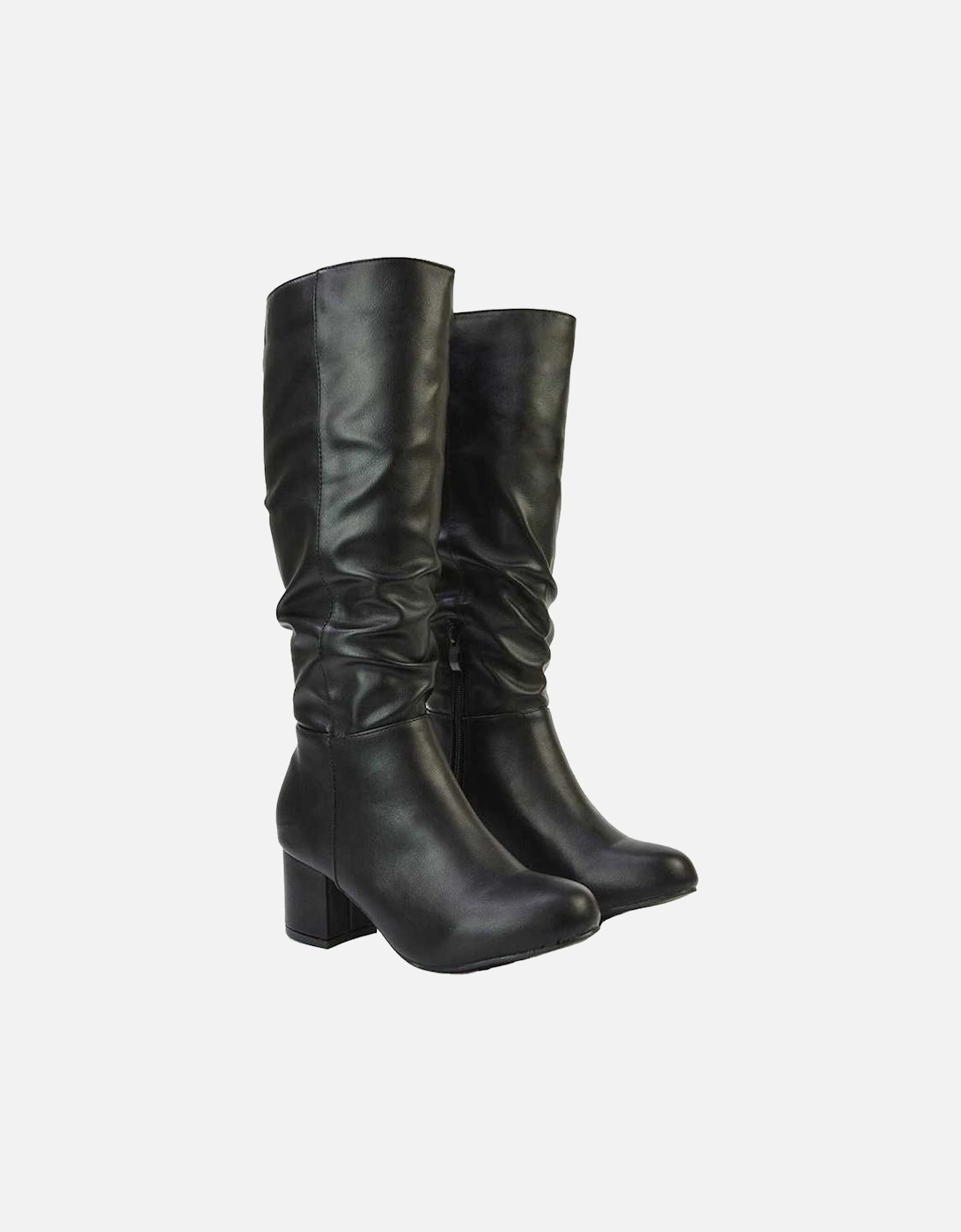 Womens/Ladies Jackie Ruched Mid Block Heel Knee-High Boots