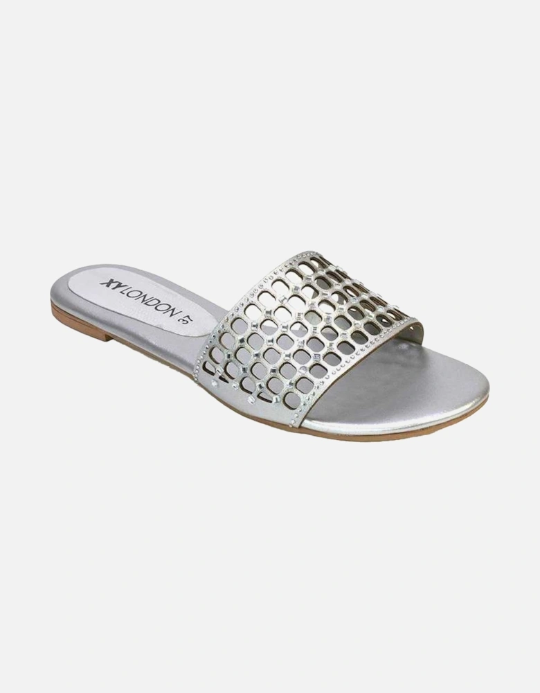 Womens/Ladies Abbie Diamante Cut Out Flat Sliders