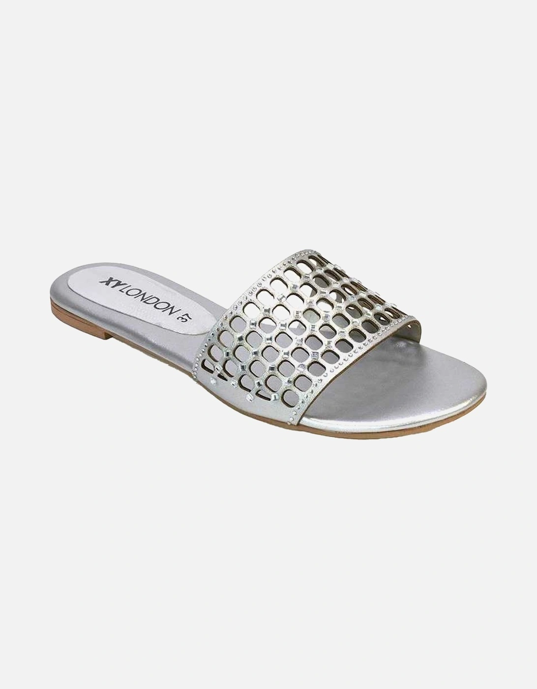 Womens/Ladies Abbie Diamante Cut Out Flat Sliders, 6 of 5