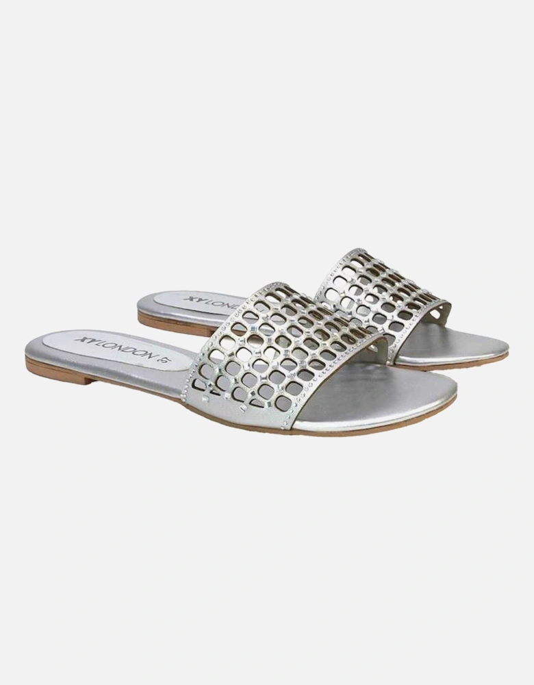Womens/Ladies Abbie Diamante Cut Out Flat Sliders