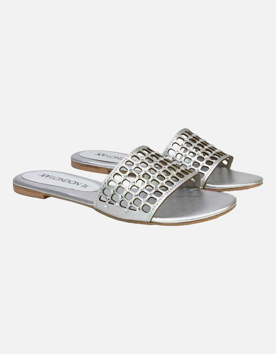 Womens/Ladies Abbie Diamante Cut Out Flat Sliders