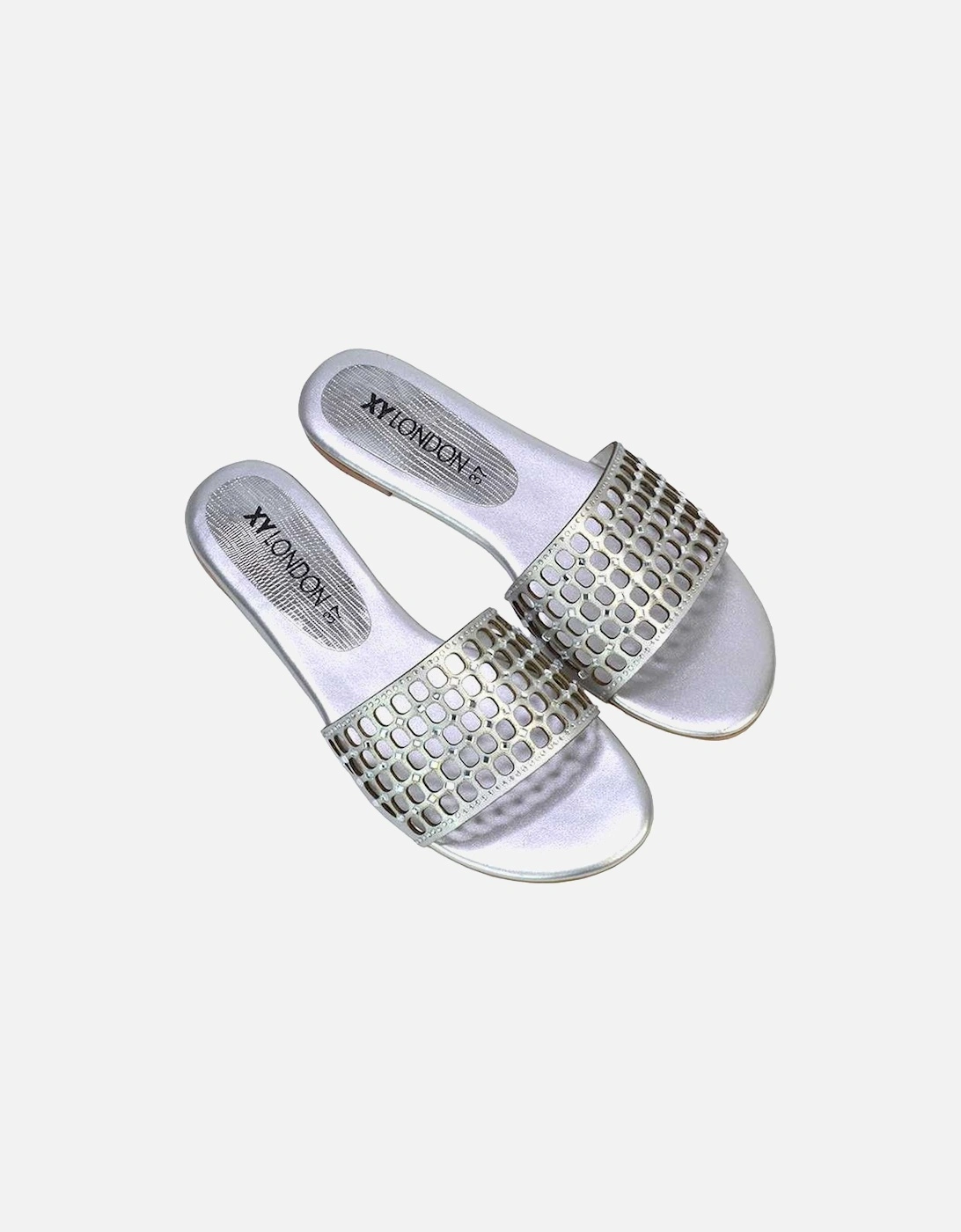 Womens/Ladies Abbie Diamante Cut Out Flat Sliders