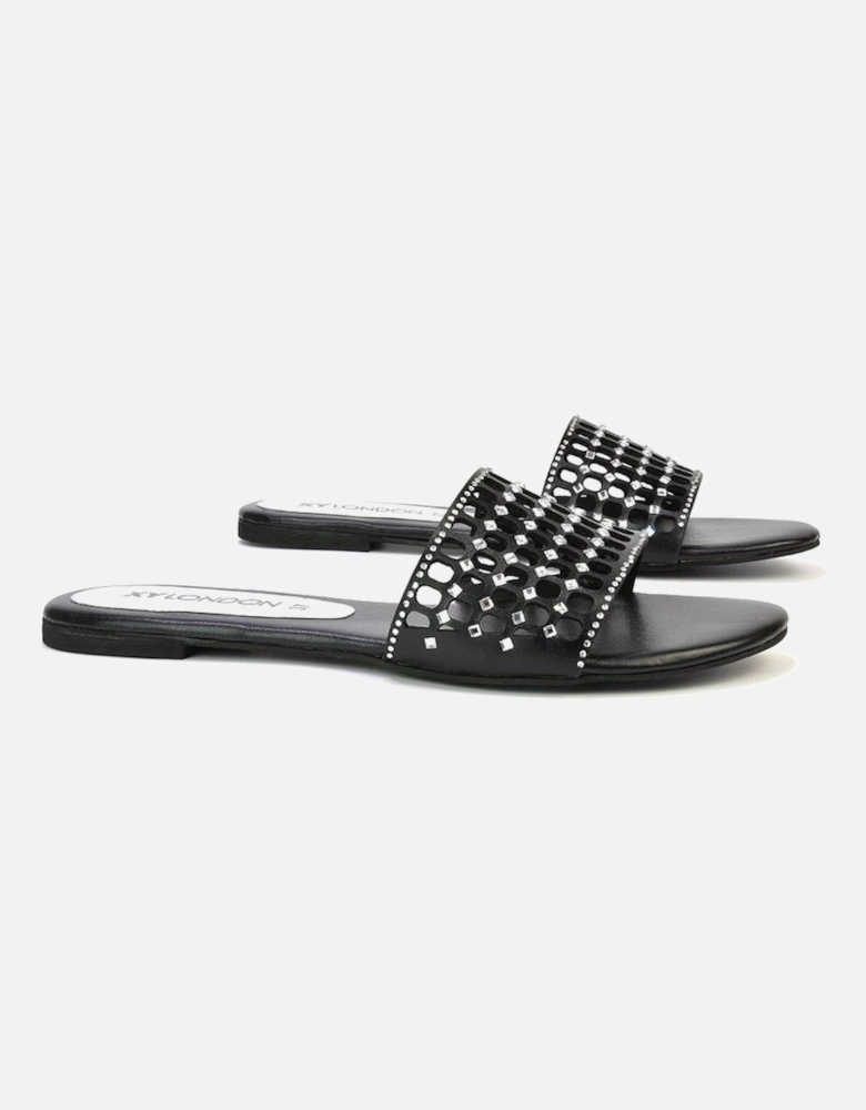 Womens/Ladies Abbie Diamante Cut Out Flat Sliders
