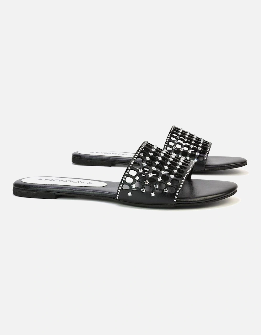 Womens/Ladies Abbie Diamante Cut Out Flat Sliders