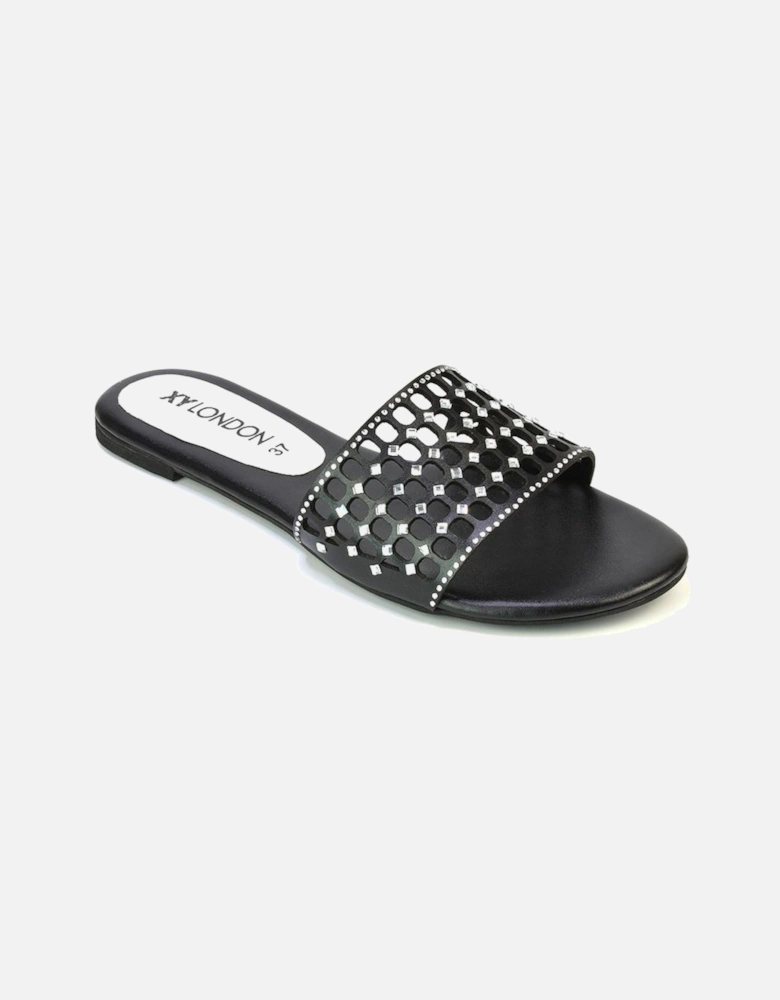 Womens/Ladies Abbie Diamante Cut Out Flat Sliders