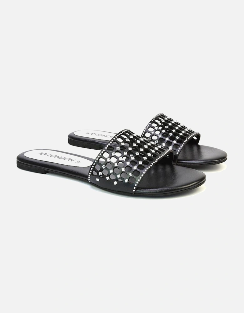 Womens/Ladies Abbie Diamante Cut Out Flat Sliders