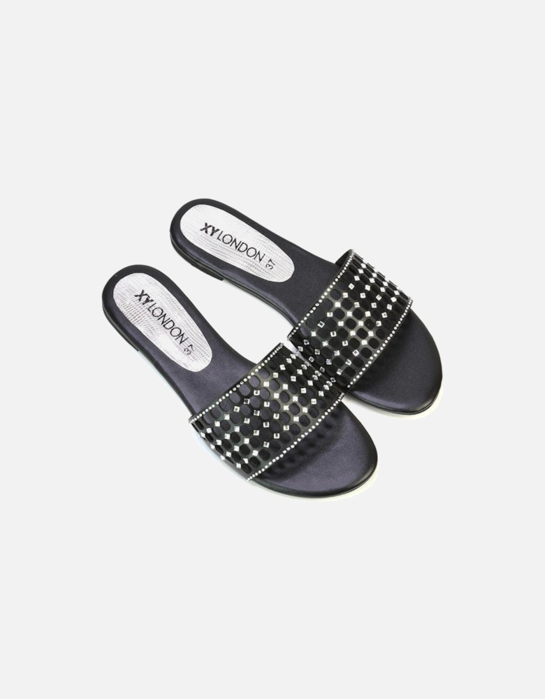 Womens/Ladies Abbie Diamante Cut Out Flat Sliders