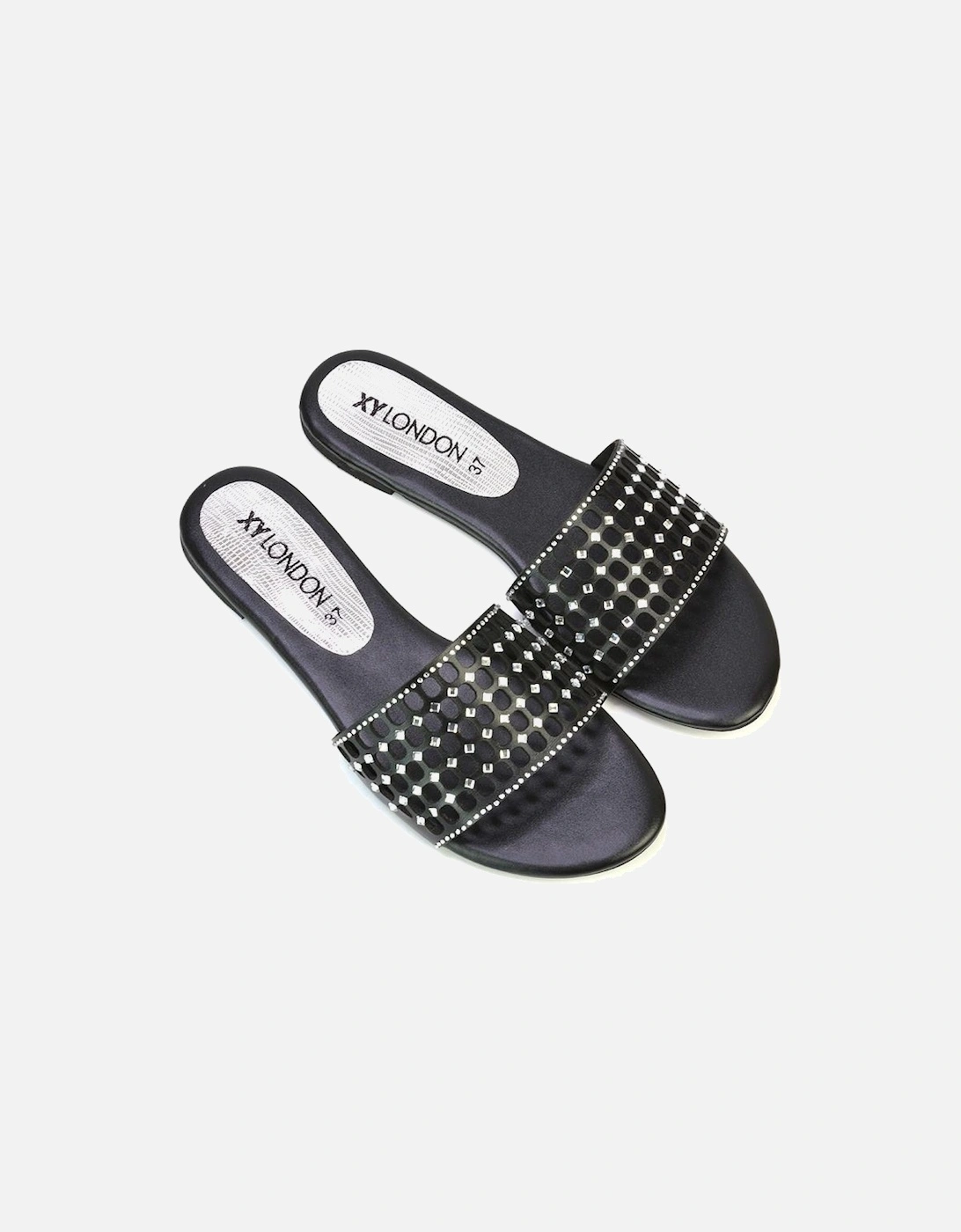 Womens/Ladies Abbie Diamante Cut Out Flat Sliders
