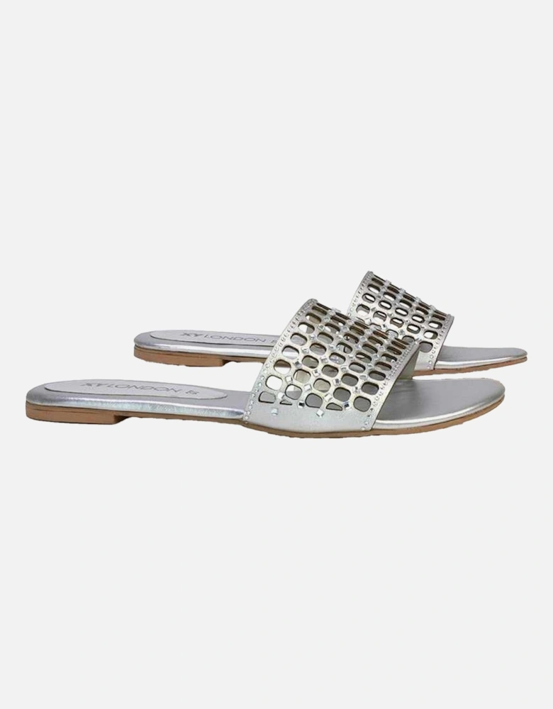 Womens/Ladies Abbie Diamante Cut Out Flat Sliders