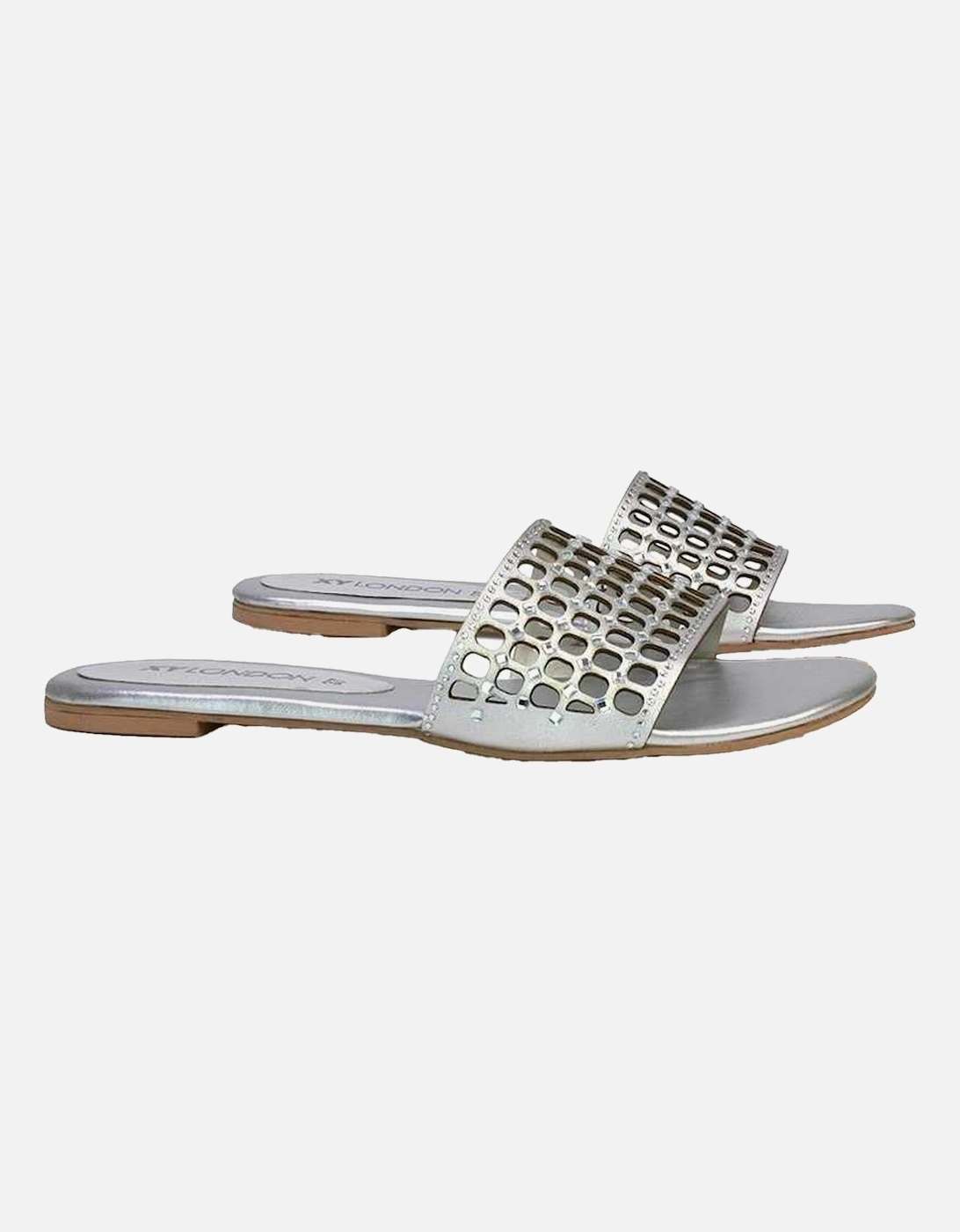 Womens/Ladies Abbie Diamante Cut Out Flat Sliders
