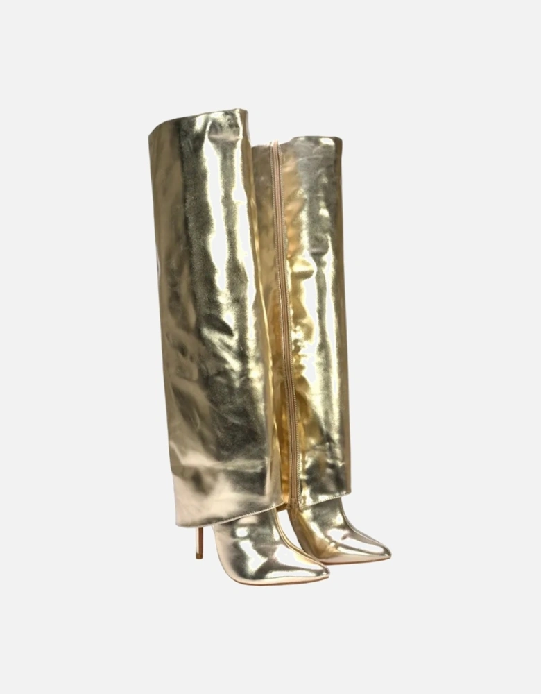 Womens/Ladies Shauna Fold Over Metallic High Stiletto Heel Knee-High Boots
