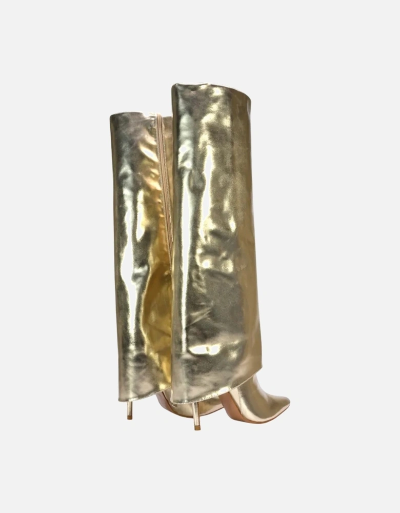 Womens/Ladies Shauna Fold Over Metallic High Stiletto Heel Knee-High Boots