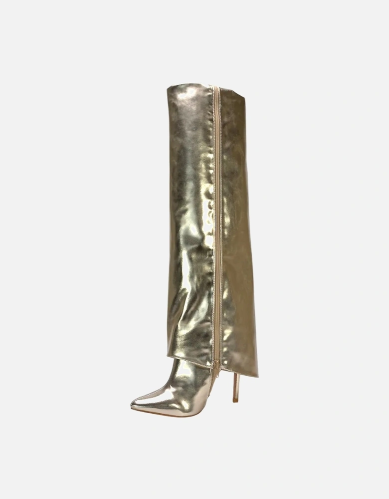 Womens/Ladies Shauna Fold Over Metallic High Stiletto Heel Knee-High Boots