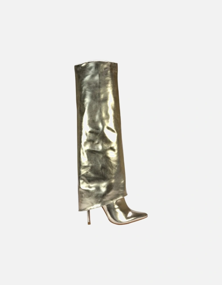 Womens/Ladies Shauna Fold Over Metallic High Stiletto Heel Knee-High Boots