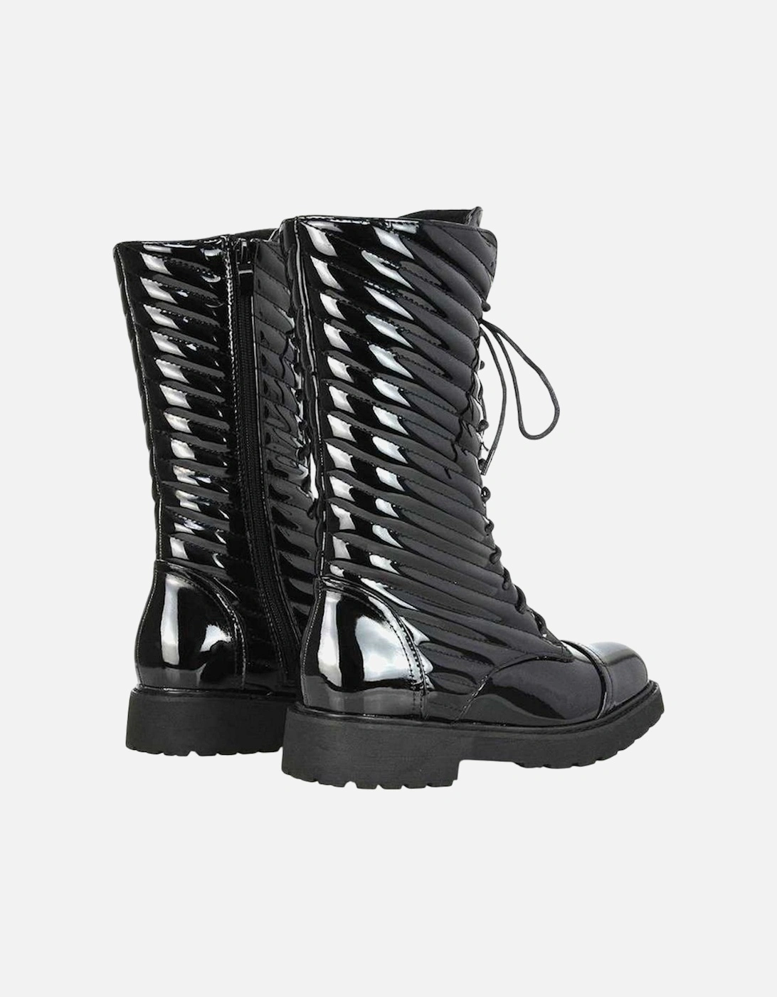 Womens/Ladies Patent Lace Up Padded Flat Combat Boots