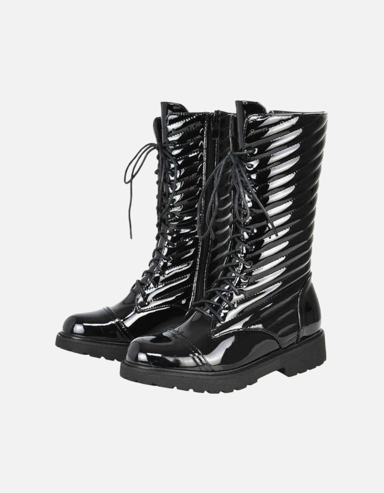 Womens/Ladies Patent Lace Up Padded Flat Combat Boots