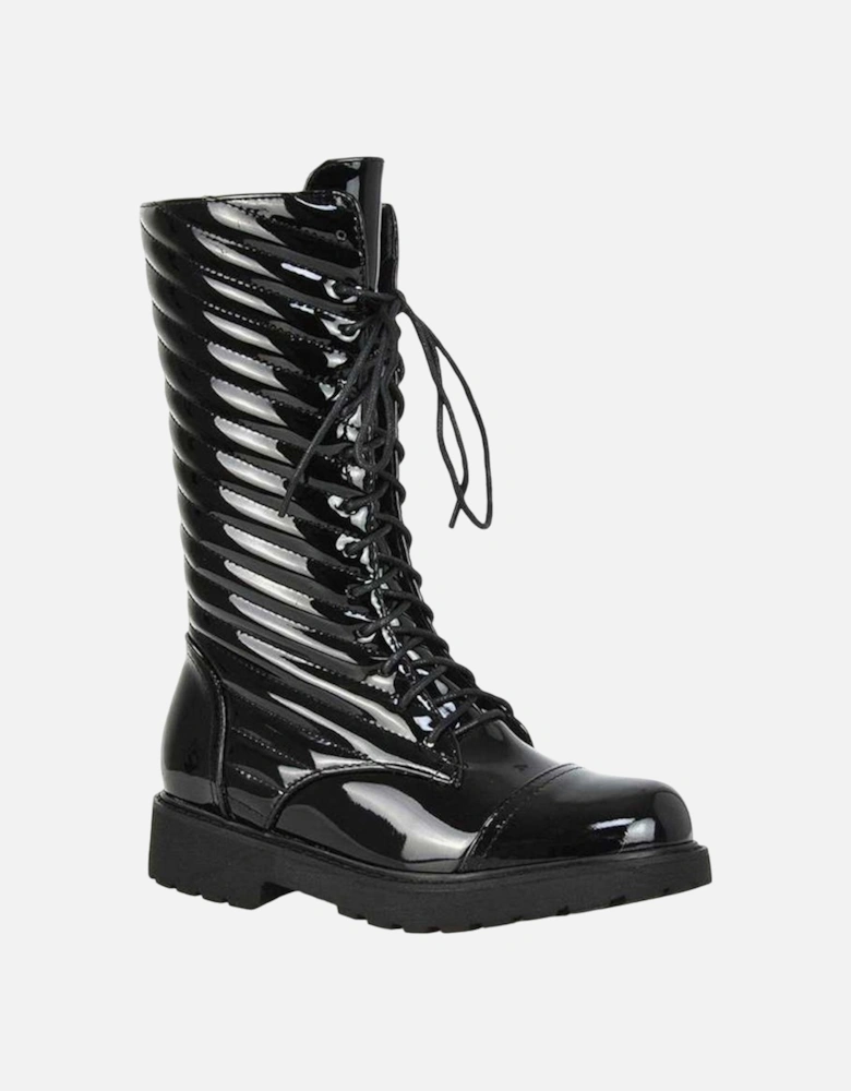 Womens/Ladies Patent Lace Up Padded Flat Combat Boots