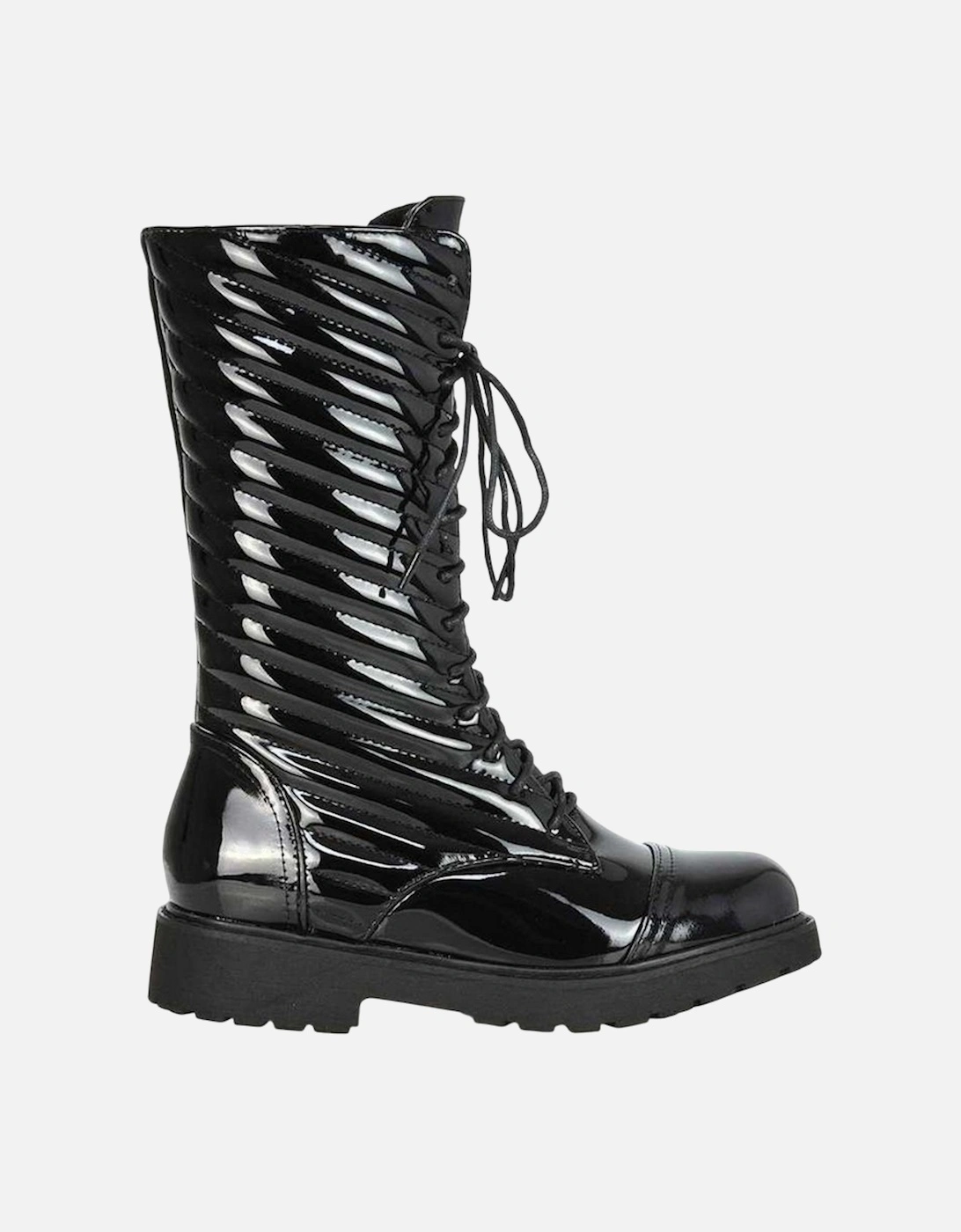 Womens/Ladies Patent Lace Up Padded Flat Combat Boots