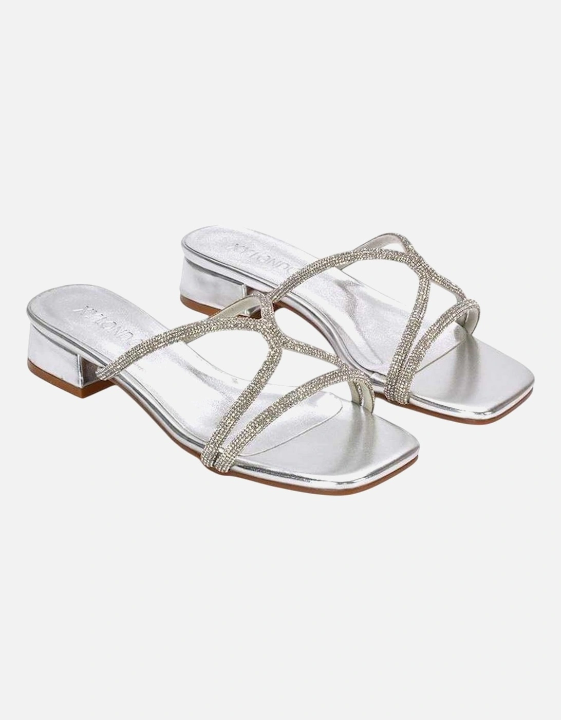 Womens/Ladies Olivia Diamante Metallic Low Block Heel Sandals, 6 of 5