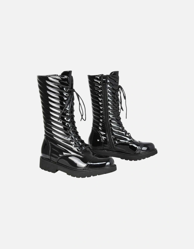 Womens/Ladies Patent Lace Up Padded Flat Combat Boots