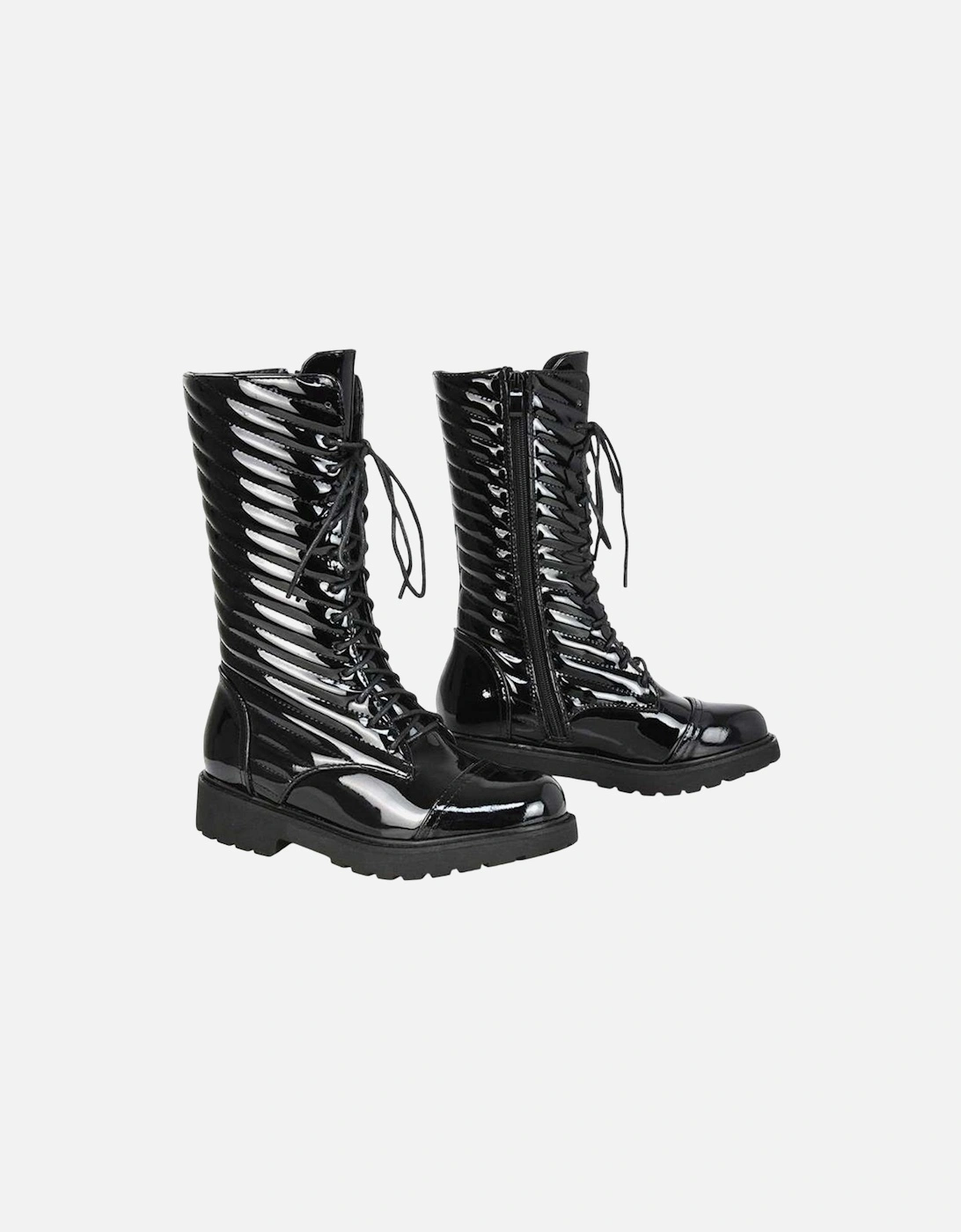 Womens/Ladies Patent Lace Up Padded Flat Combat Boots