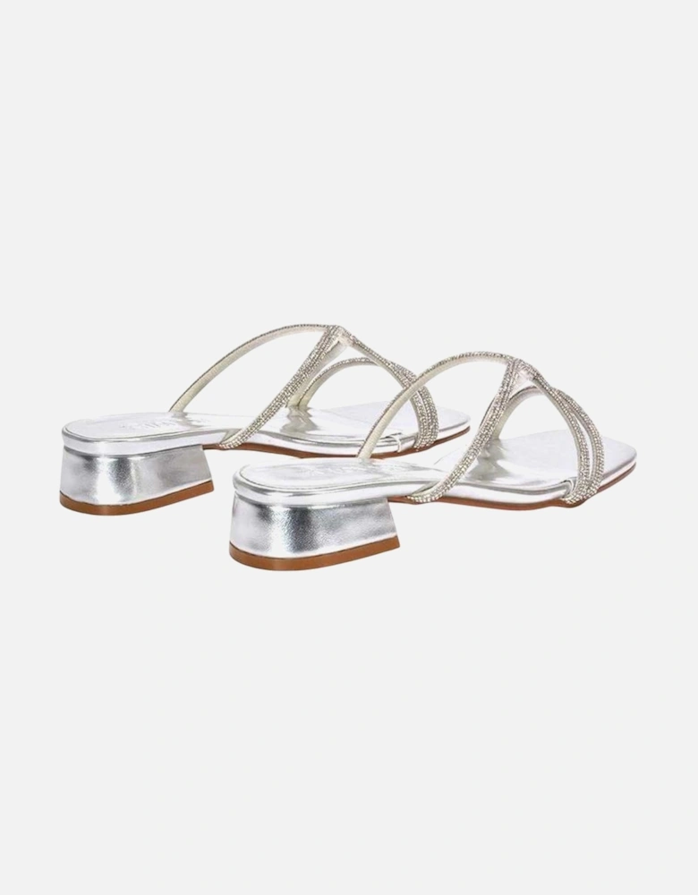 Womens/Ladies Olivia Diamante Metallic Low Block Heel Sandals