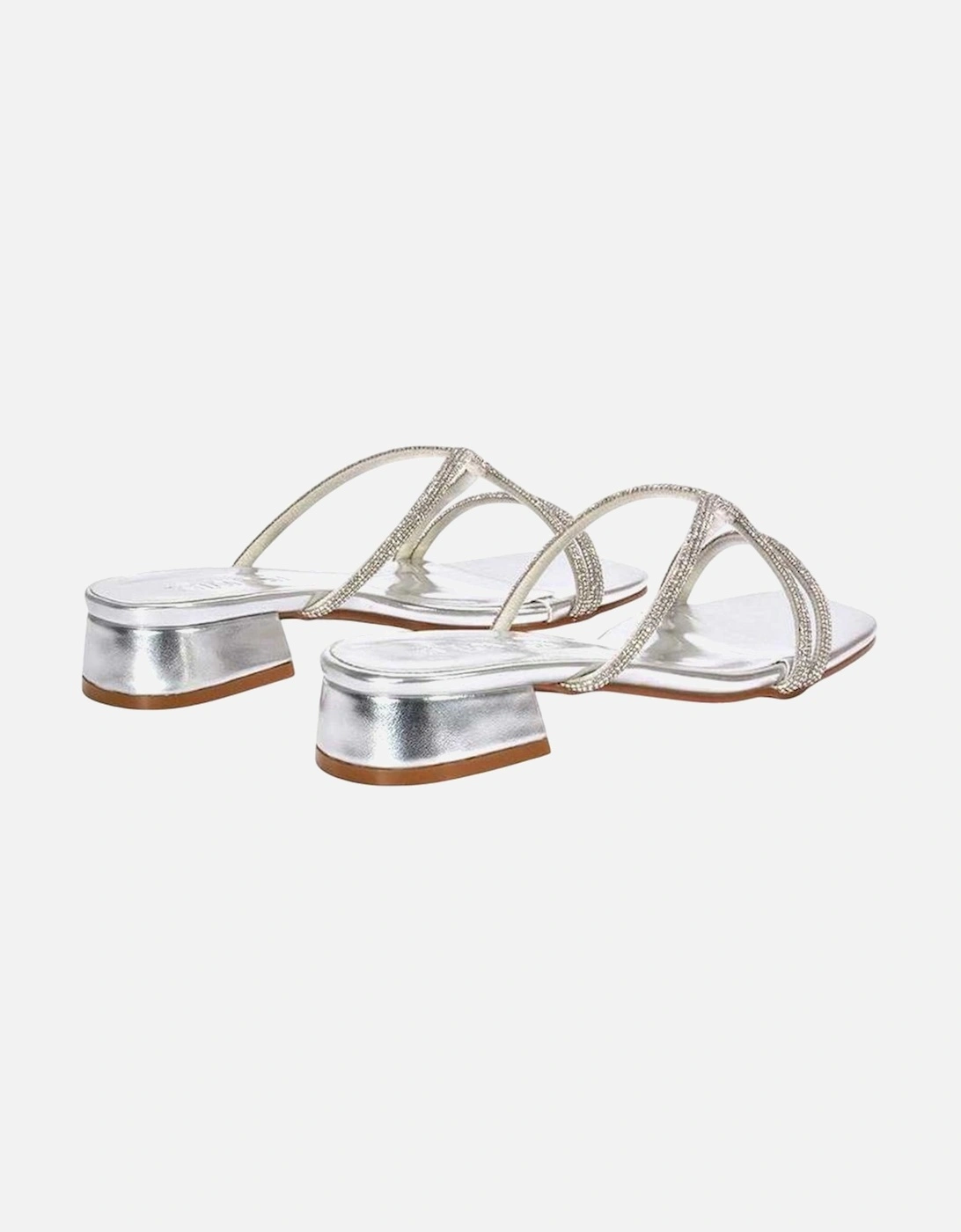 Womens/Ladies Olivia Diamante Metallic Low Block Heel Sandals