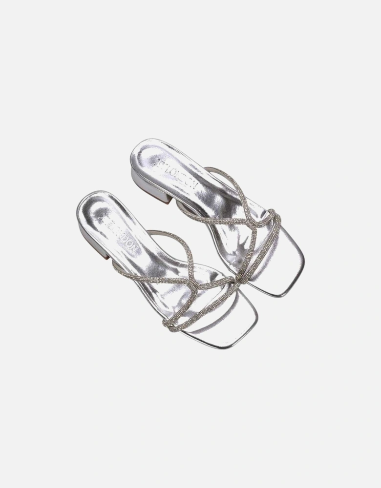 Womens/Ladies Olivia Diamante Metallic Low Block Heel Sandals