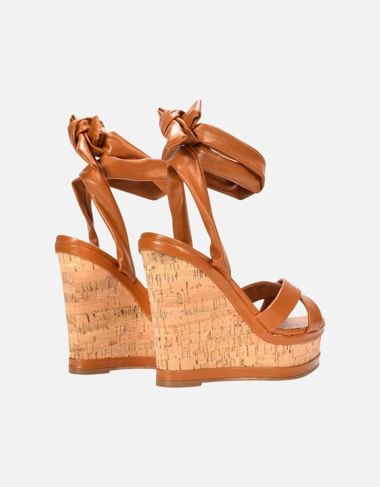 Womens/Ladies Kammie Cork Lace Up Strappy Wedge Sandals
