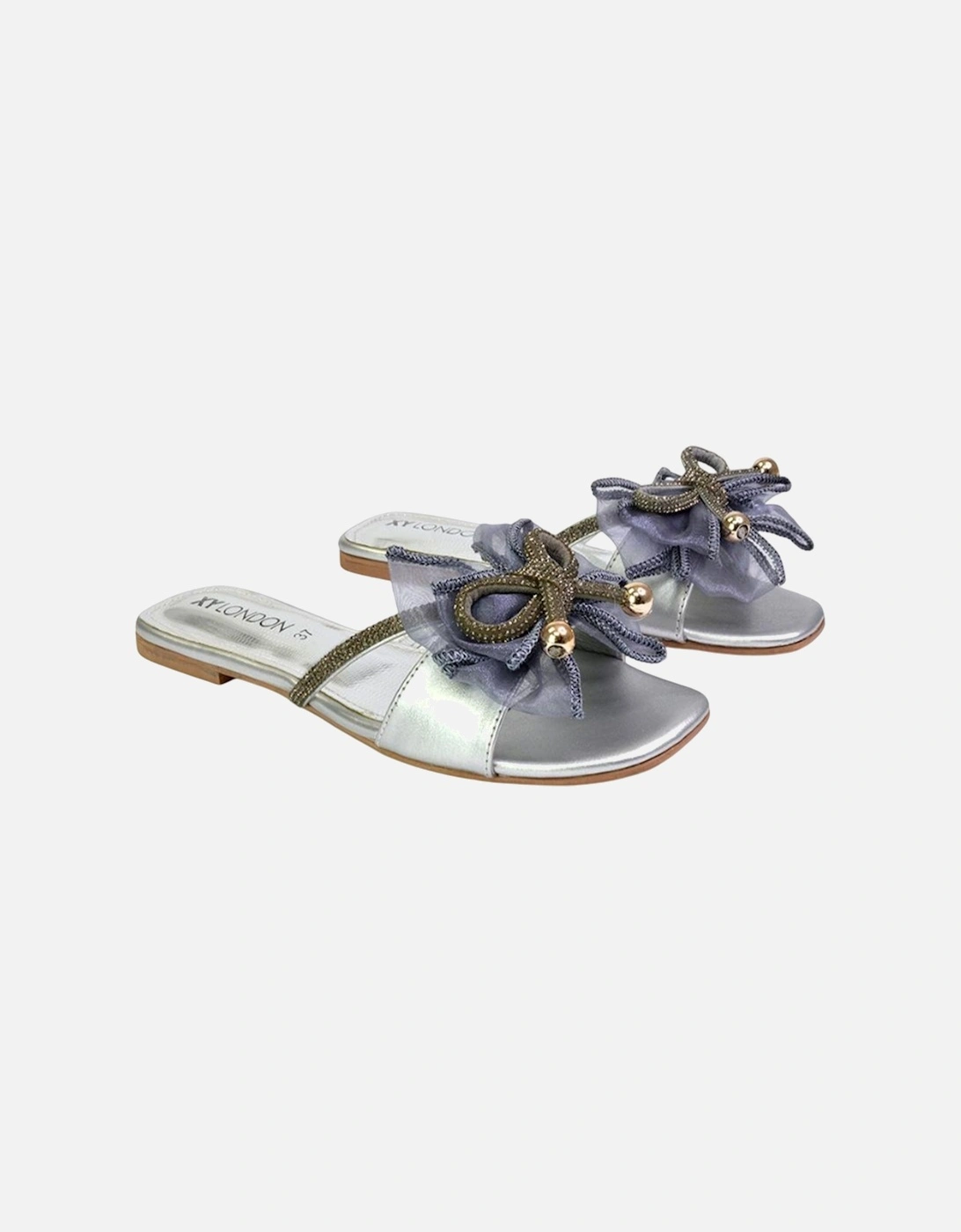 Womens/Ladies Zendaya Diamante Mesh Bow Flat Sandals, 6 of 5