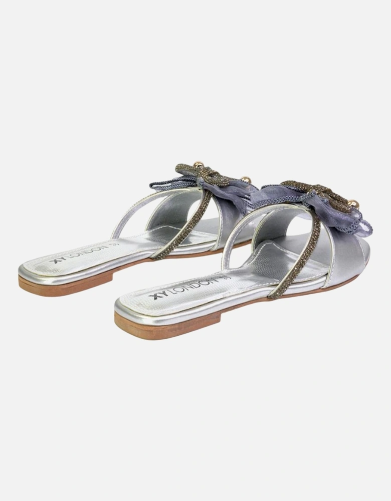 Womens/Ladies Zendaya Diamante Mesh Bow Flat Sandals