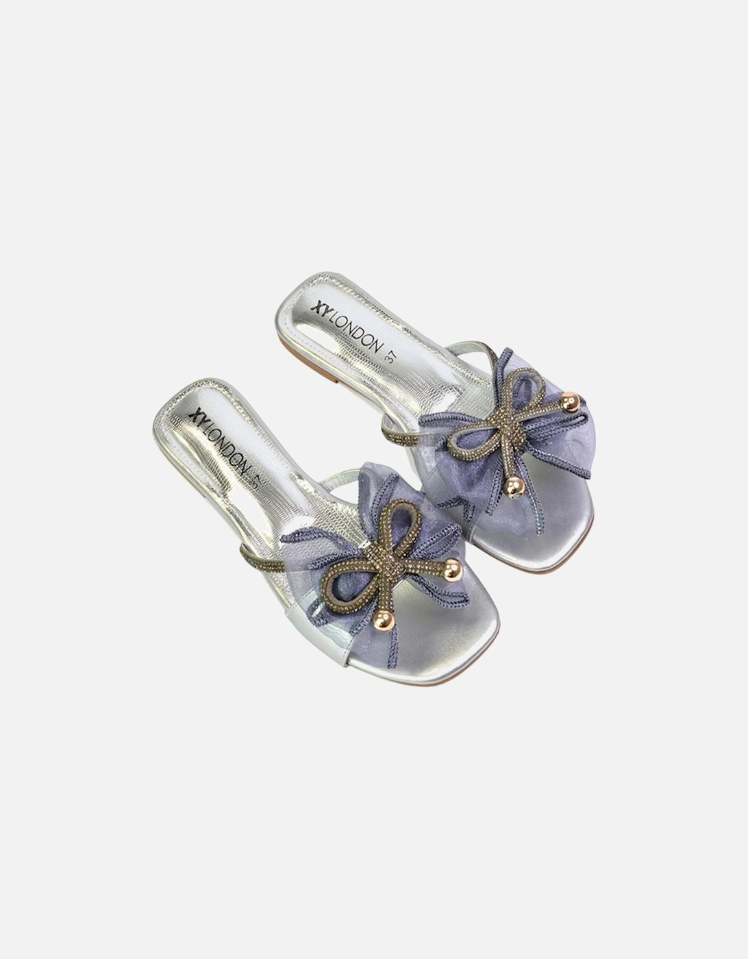 Womens/Ladies Zendaya Diamante Mesh Bow Flat Sandals