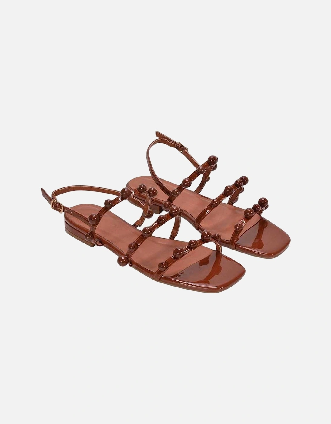 Womens/Ladies Pamela Patent Strappy Beaded Flat Sandals