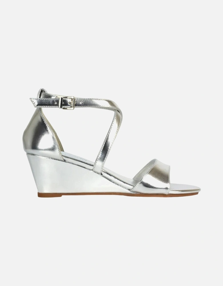 Womens/Ladies Kylie Metallic Strappy Low Wedge Sandals