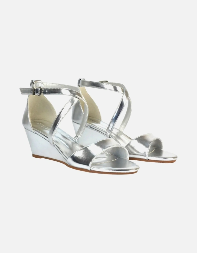 Womens/Ladies Kylie Metallic Strappy Low Wedge Sandals