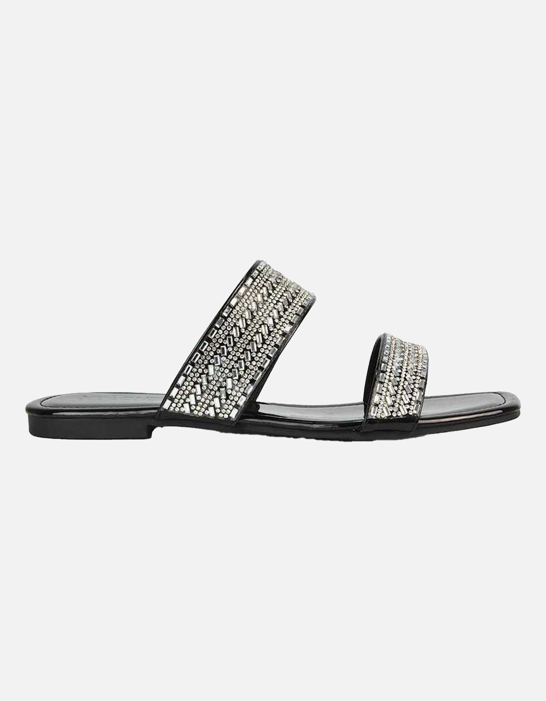 Womens/Ladies Lucy Patent Rhinestone Flat Mule Sandals