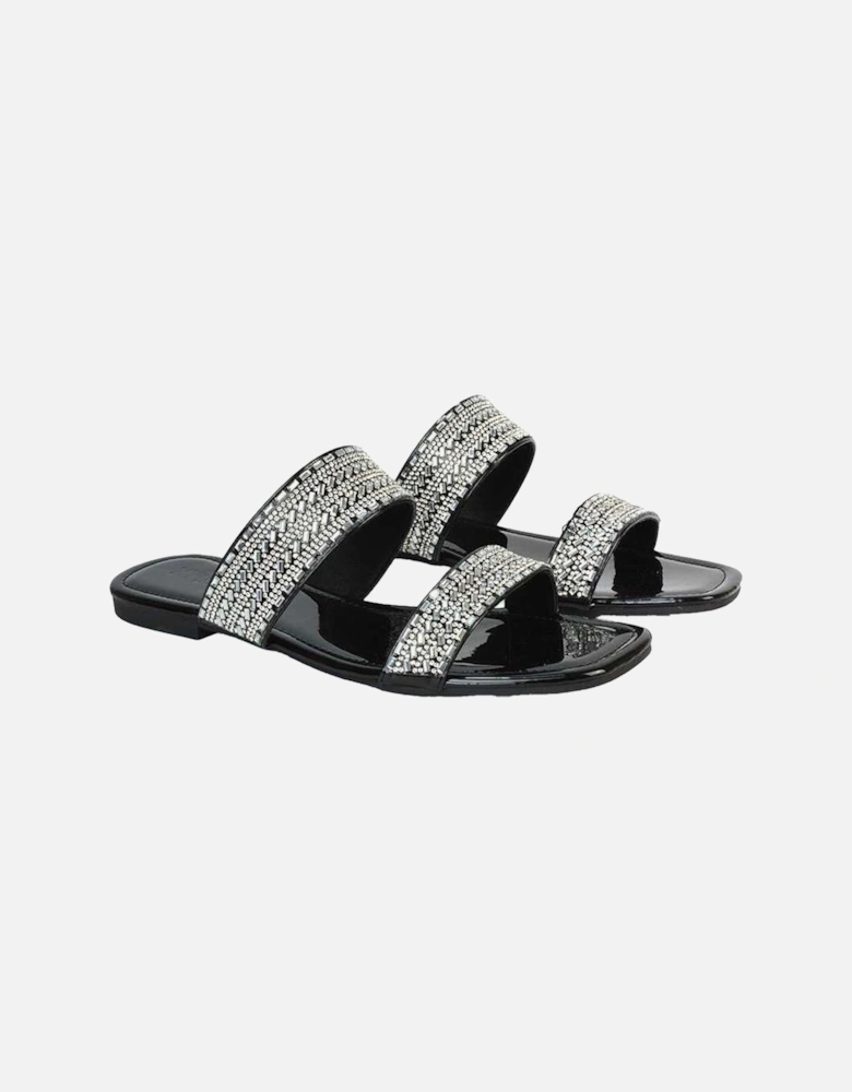 Womens/Ladies Lucy Patent Rhinestone Flat Mule Sandals