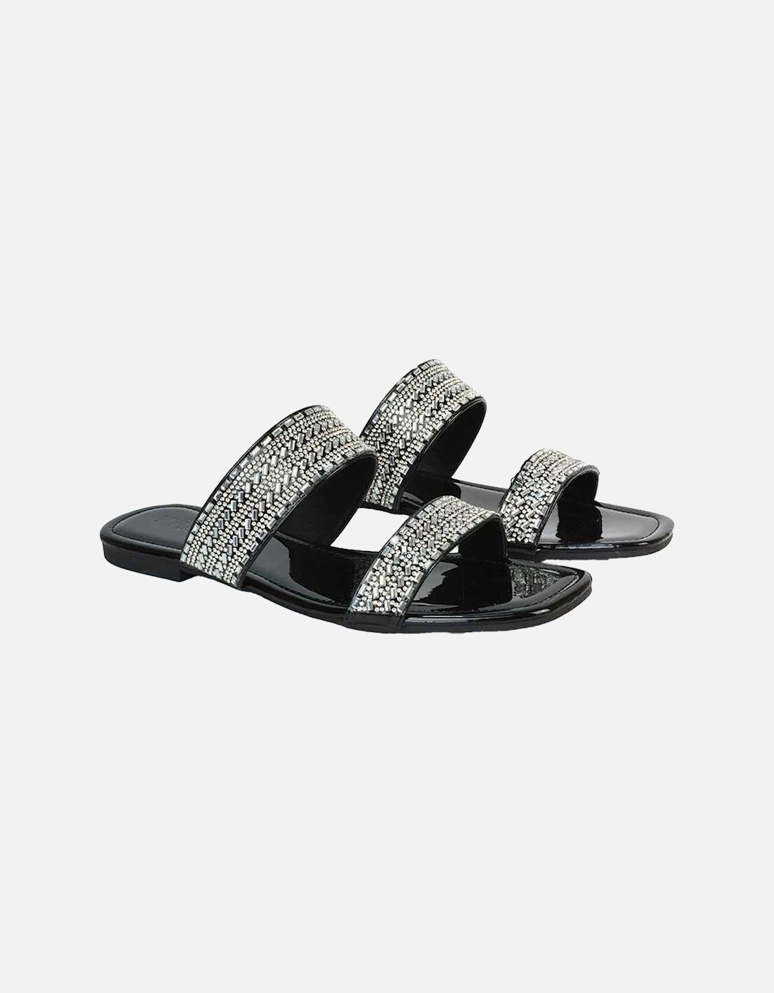 Womens/Ladies Lucy Patent Rhinestone Flat Mule Sandals