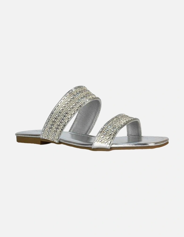 Womens/Ladies Lucy Patent Rhinestone Flat Mule Sandals