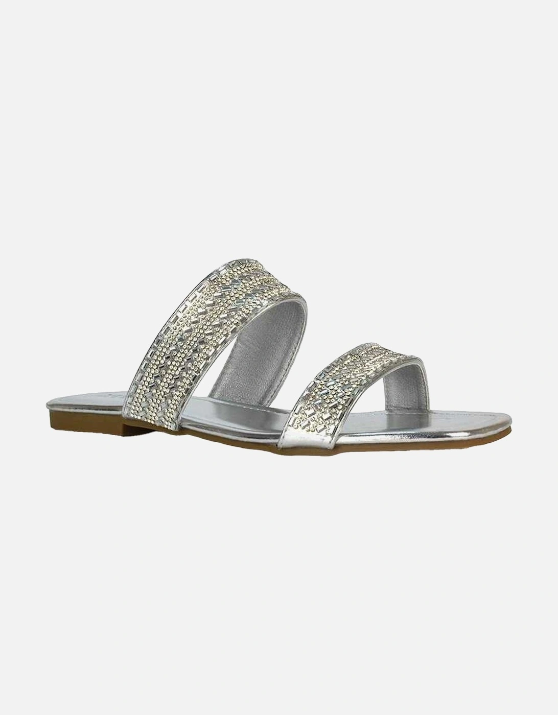 Womens/Ladies Lucy Patent Rhinestone Flat Mule Sandals, 5 of 4