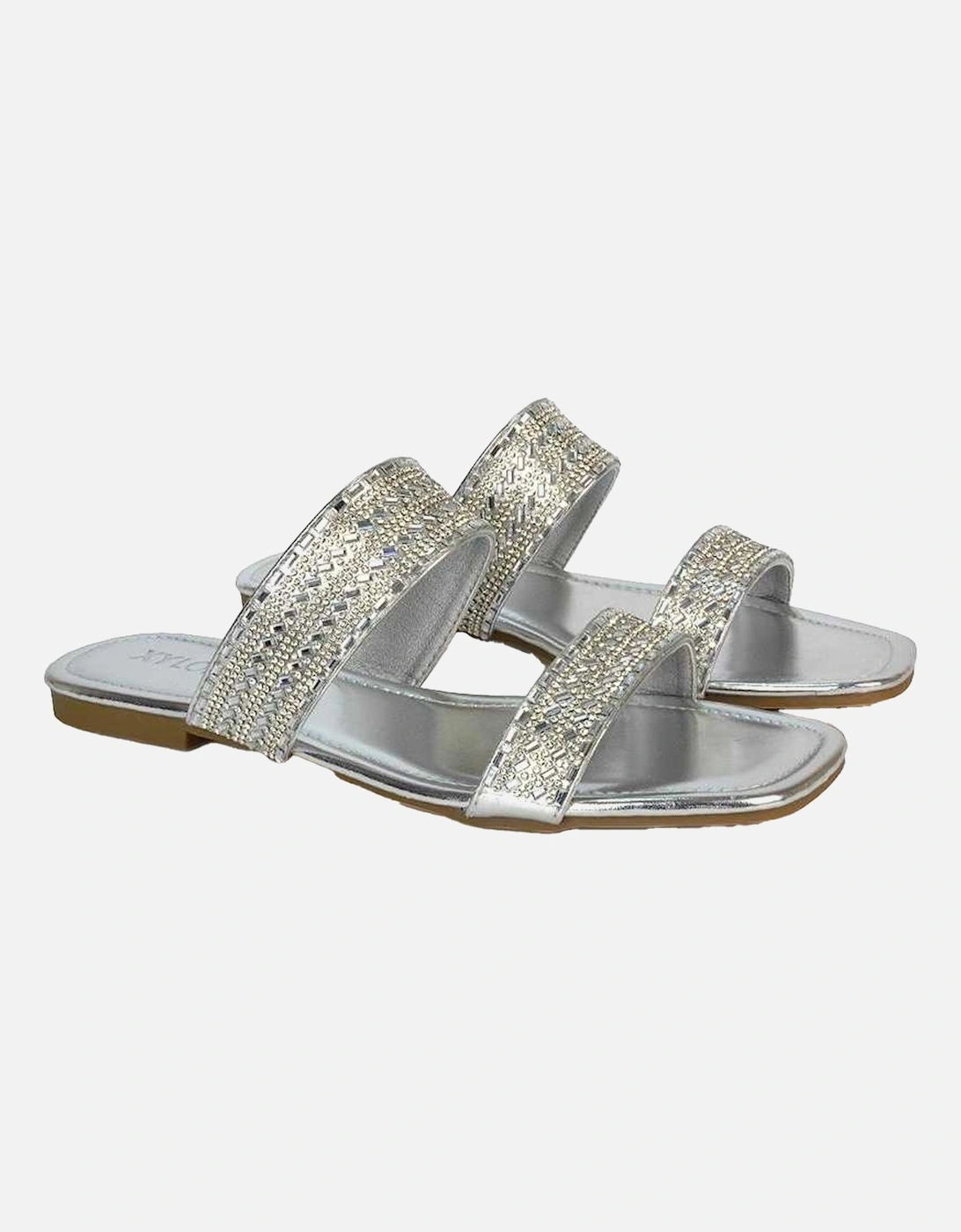 Womens/Ladies Lucy Patent Rhinestone Flat Mule Sandals