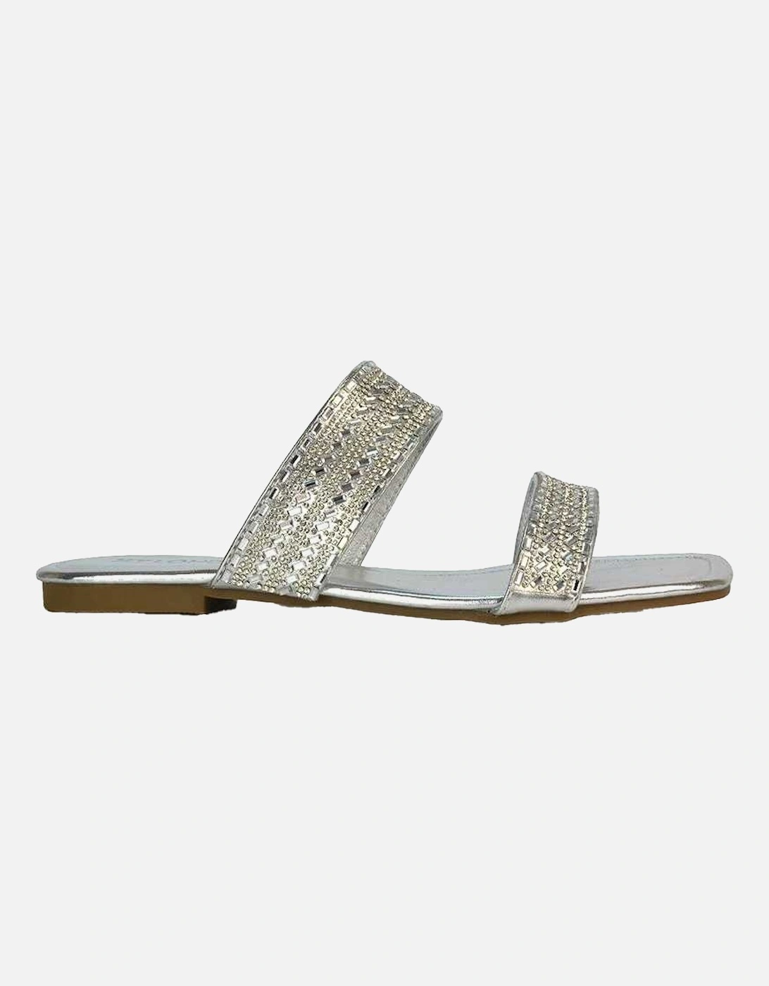 Womens/Ladies Lucy Patent Rhinestone Flat Mule Sandals