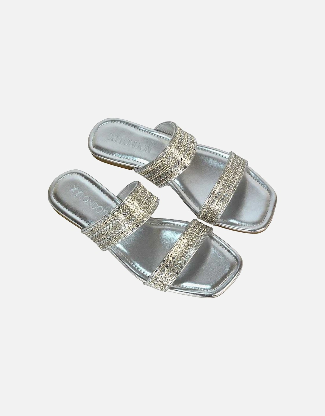 Womens/Ladies Lucy Patent Rhinestone Flat Mule Sandals