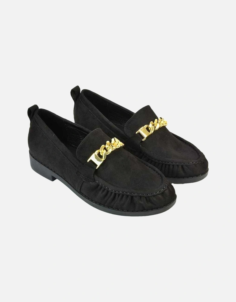 Womens/Ladies Heidi Chain Detail Ruched Loafers