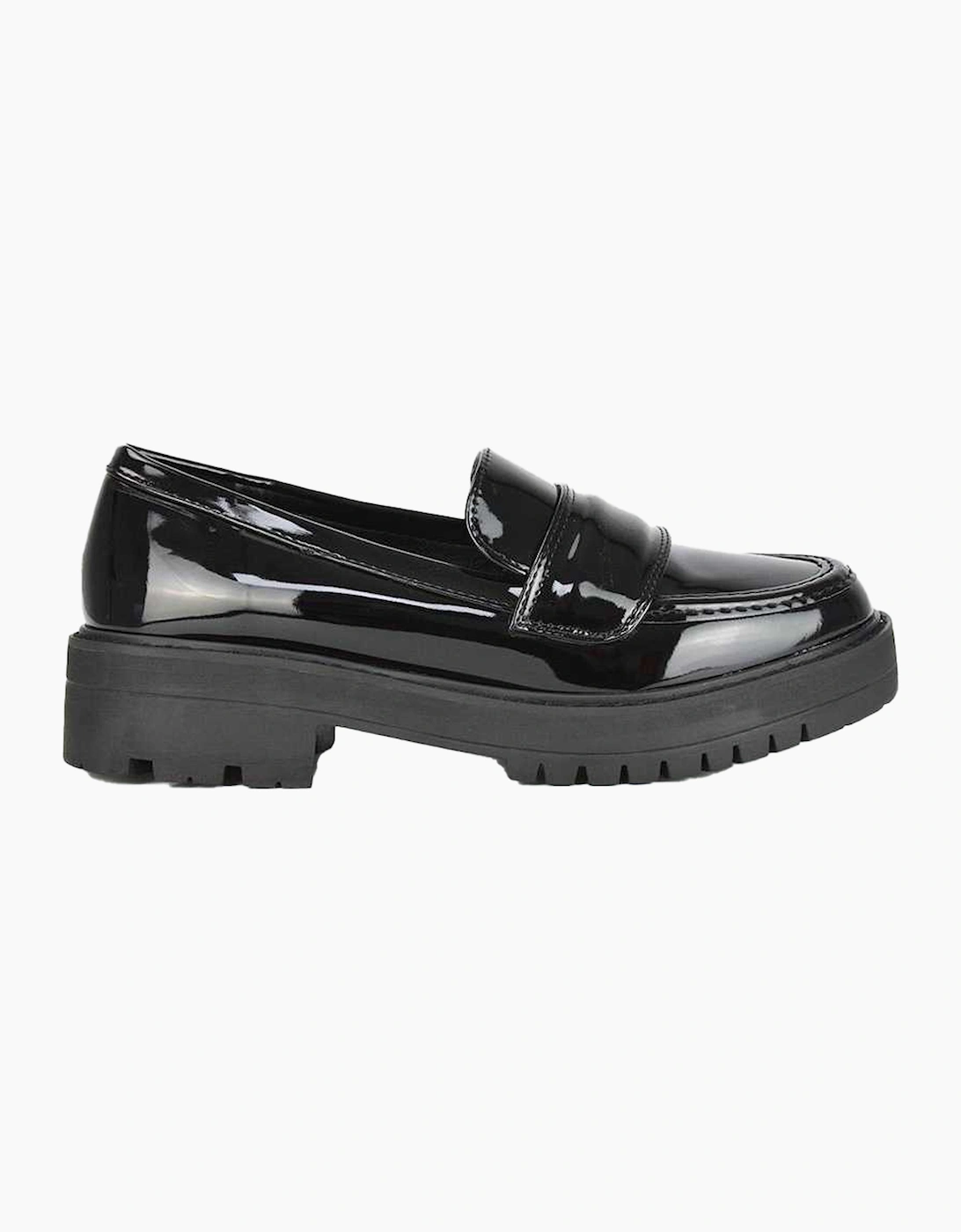 Women's XY London Womens/Ladies Kourtney Patent Leather Chunky Heel Loafers - Black - Size: 7